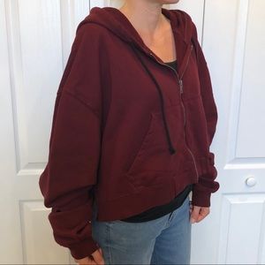 oversized cropped zip up hoodie